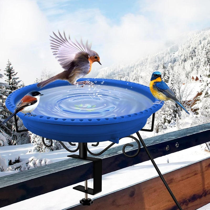 Lovppy Heated Bird Baths for Outdoors for Winter, 100W Heated Bird Bath Water Heater with Thermostatically Controlled, Heated Bird Bath for Deck Railing Outside Garden Patio Yard (Blue) - Image 1